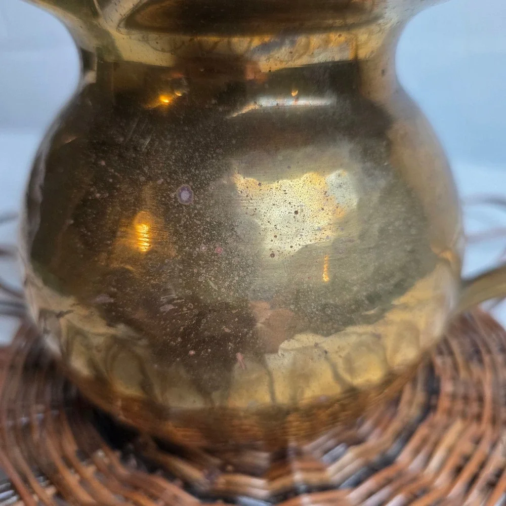 Vintage Hammered Brass Pitcher Decorative Gold Vase Flared Spout Rustic Decor
